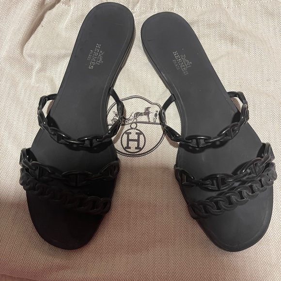 Hermès Rubber Chaine d'Ancre Rivage Sandals 40 Black - Picture 3 of 4